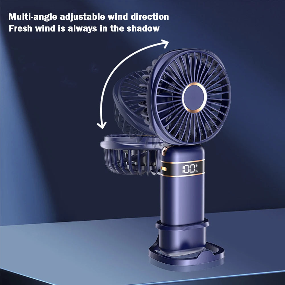 Portable Handheld Fan – 5-Speed Foldable Rechargeable Mini Desk Fan with Power Display