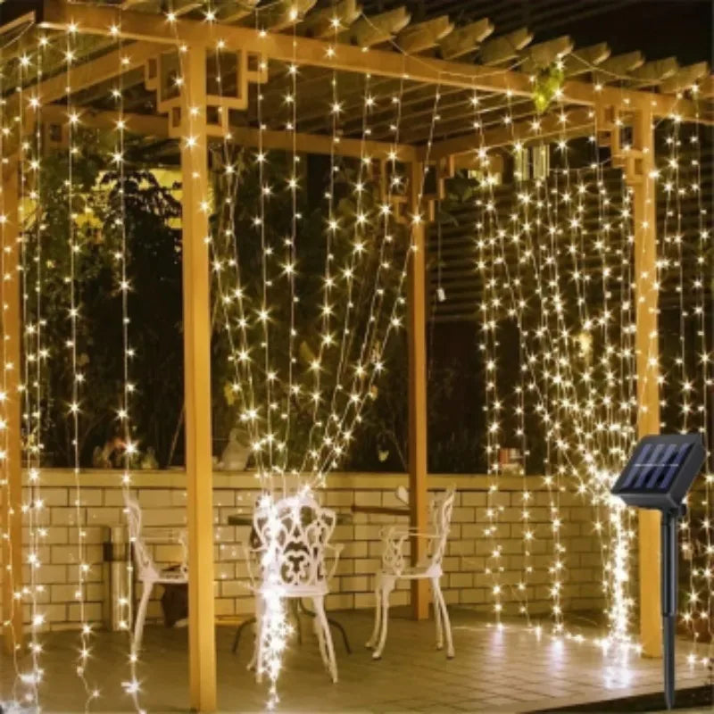 200 LED Solar Curtain String Lights – Outdoor Waterproof Fairy Lights with 8 Modes
