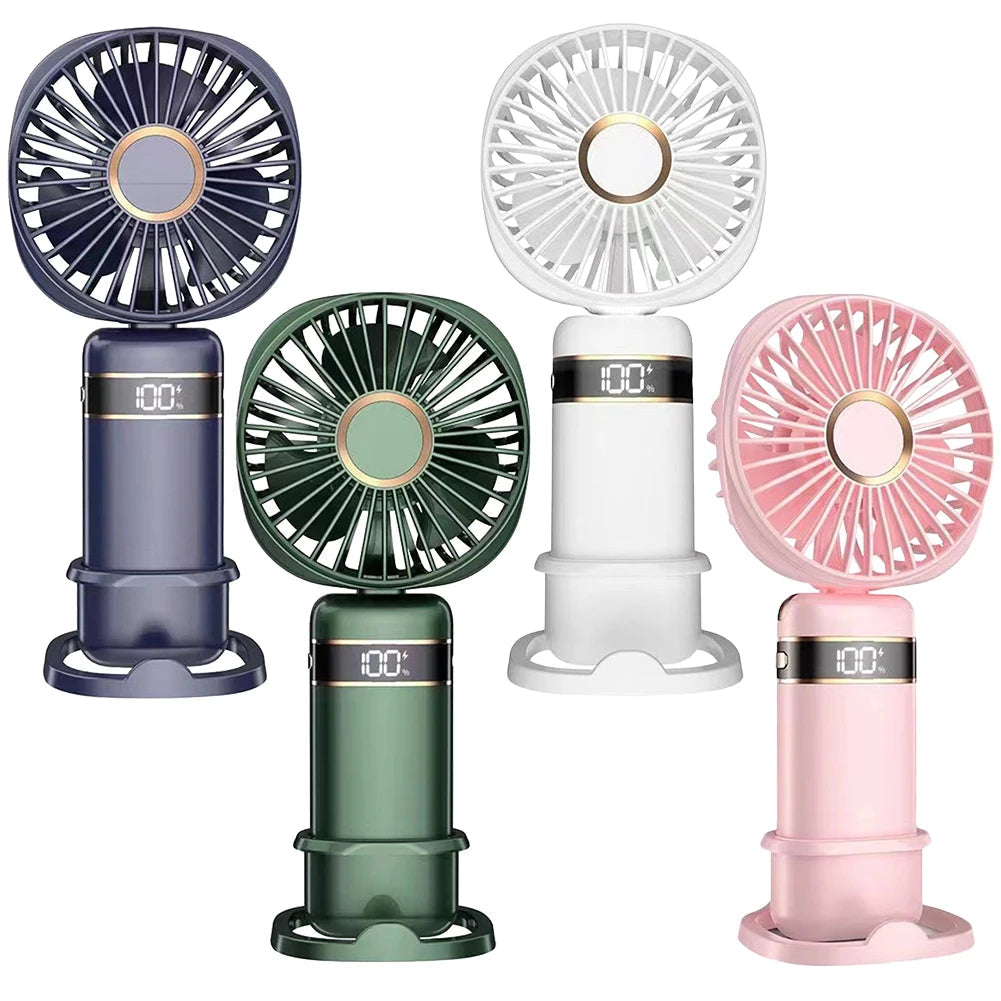 Portable Handheld Fan – 5-Speed Foldable Rechargeable Mini Desk Fan with Power Display