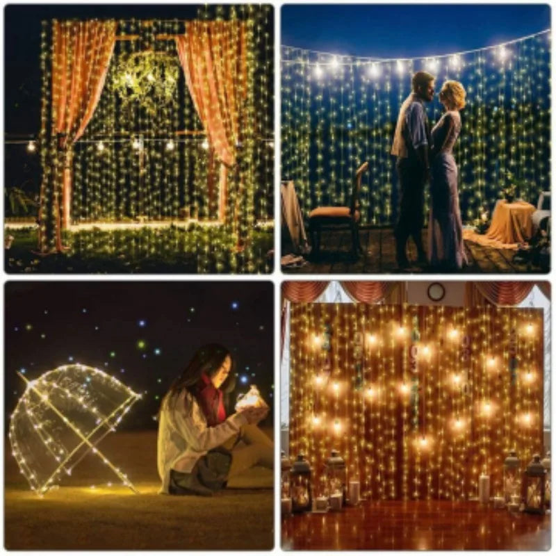 200 LED Solar Curtain String Lights – Outdoor Waterproof Fairy Lights with 8 Modes